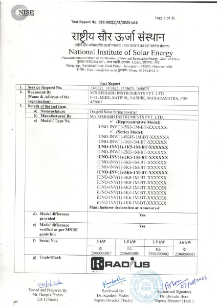 iUNO BIS Certificate